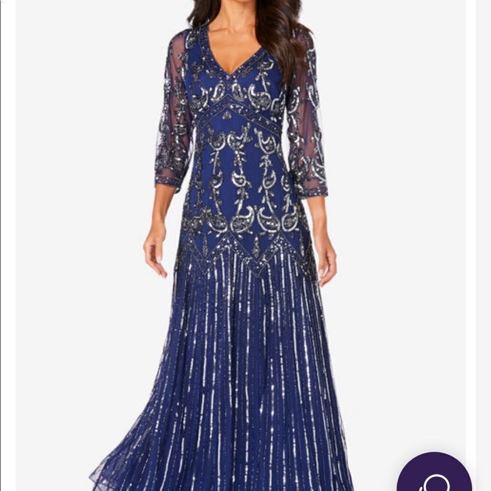 Roaman’s Gray Beaded & Sequin V Neck Gown sz 28W (blue cover dress shown)